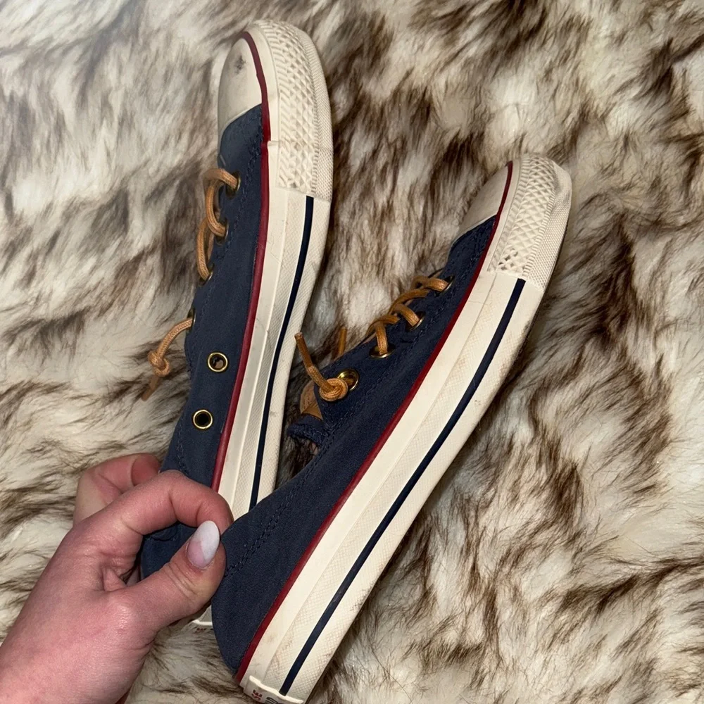 Converse Dark Blue Canvas Sneakers with Tan Laces - Picture 4 of 8